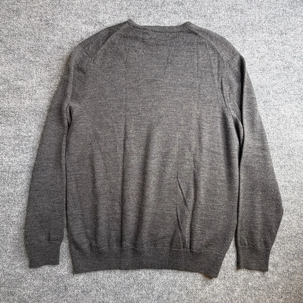 Calvin‎ Klein Sweater Men XLarge Gray Merino Wool V-Neck Jumper Old Money Luxury